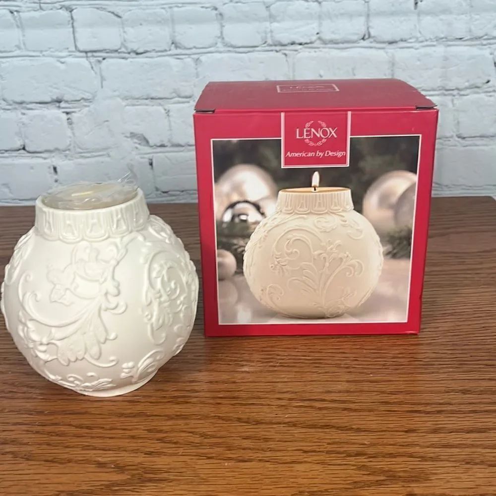 Lenox Holly Scrollwork Votive candle holder NIB ornamental glow